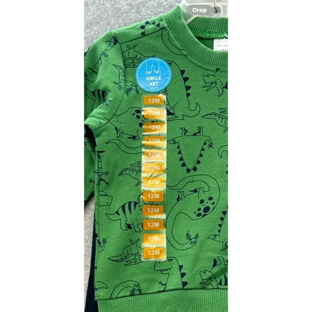 Carters Boys 2 Piece Green Dinosaur Sweatshirt Blue Jogger Playwear Set 12 Month